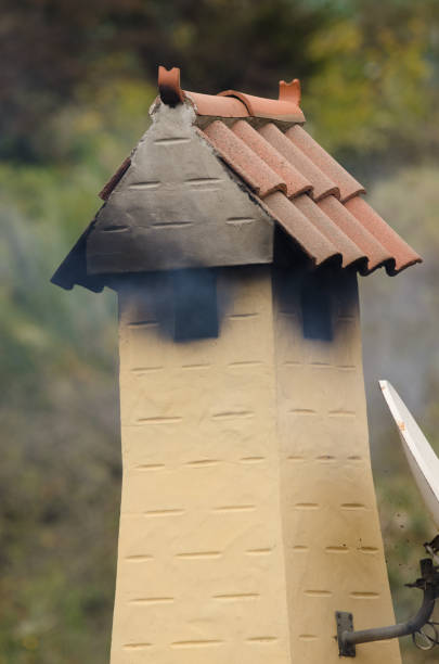 Chimney expelling smoke in San Mateo. Gran Canaria. Canary Islands. Spain.